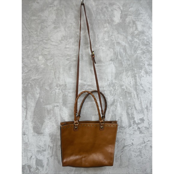Patricia Nash Handbag Tote Zancona Brown Tan Leather Crossbody Shoulder Strap‎ - Picture 1 of 13